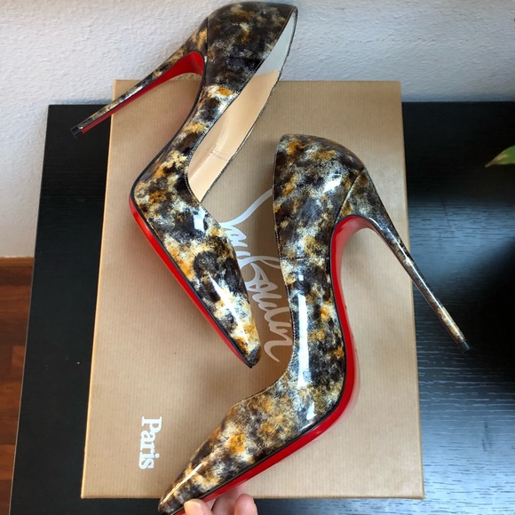Christian Louboutin So Kate 120 Vernis Mouchete Marble Leopard Patent Pumps 38 - Picture 6 of 10
